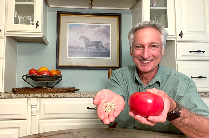Joe Lamp'l with saved tomato seeds